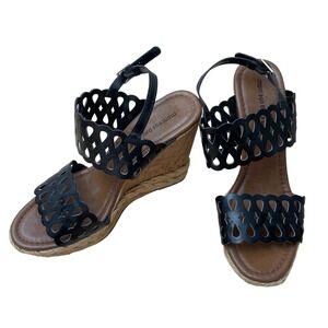 Montego Bay Club‎ Black Wedge Sandals Women's Size 8 Ankle Strap Espadrille